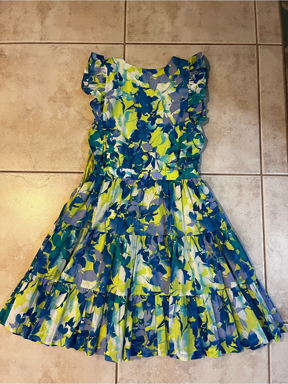 Taylor Floral Midi Dress in Lime Green and Blue - Picture 2 of 3